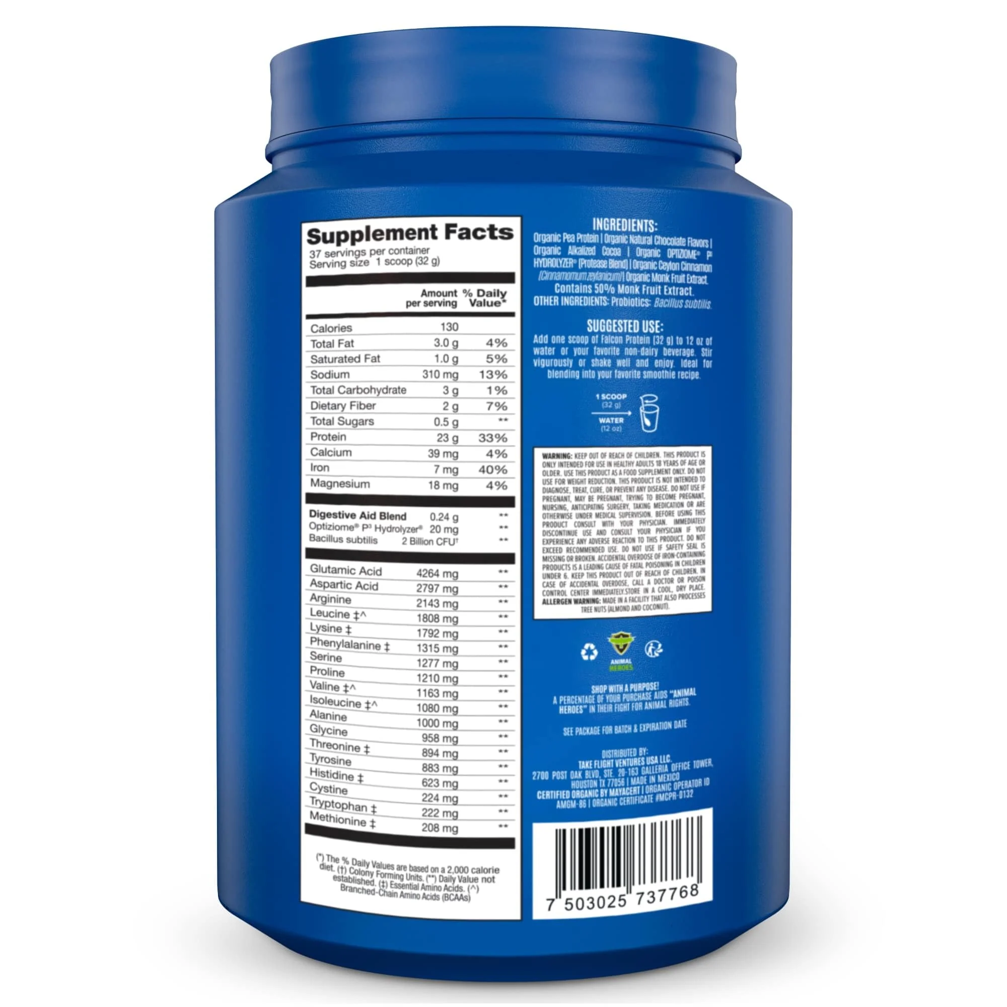 Falcon Protein Plant-Based Protein Powder - Chocolate Flavor - 2.64lbs - Image 4