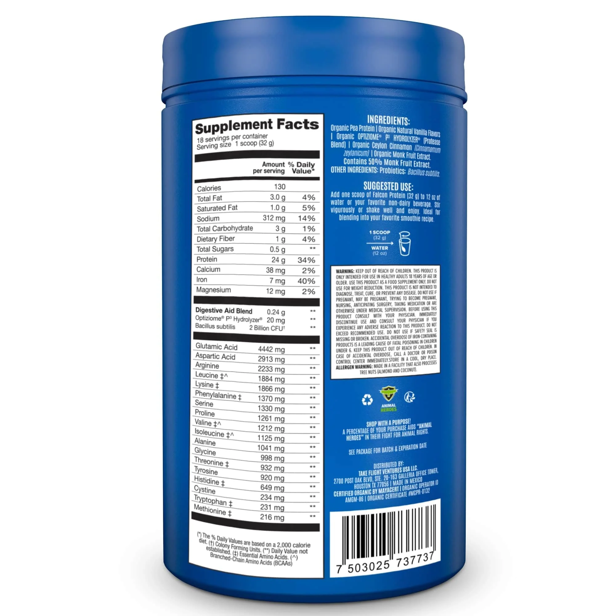 Falcon Protein Plant-Based Protein Powder - Vanilla Flavor - 1.32lbs - Image 6